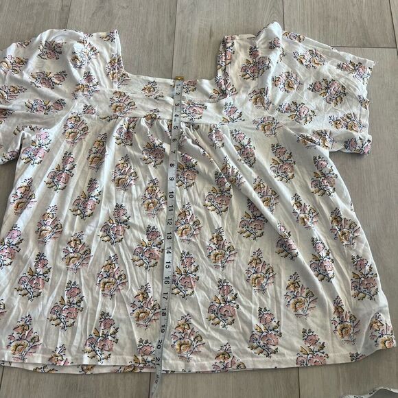 LUCKY BRAND Women's White Square Neck Floral Print Short Sleeve Top size 2XL - Picture 2 of 6